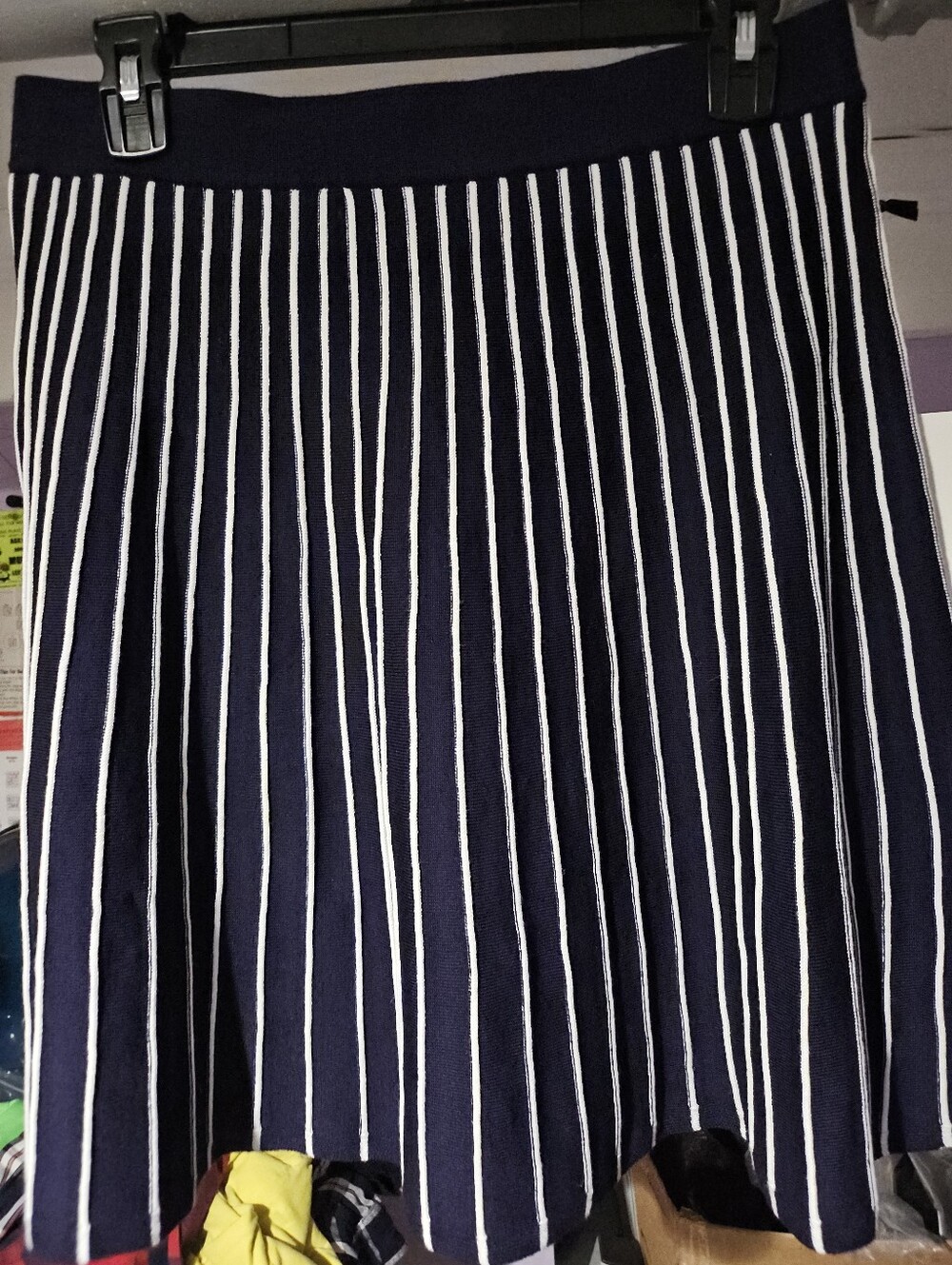41 Hawthorn Navy and White Vertical-Strip A-Line Skirt